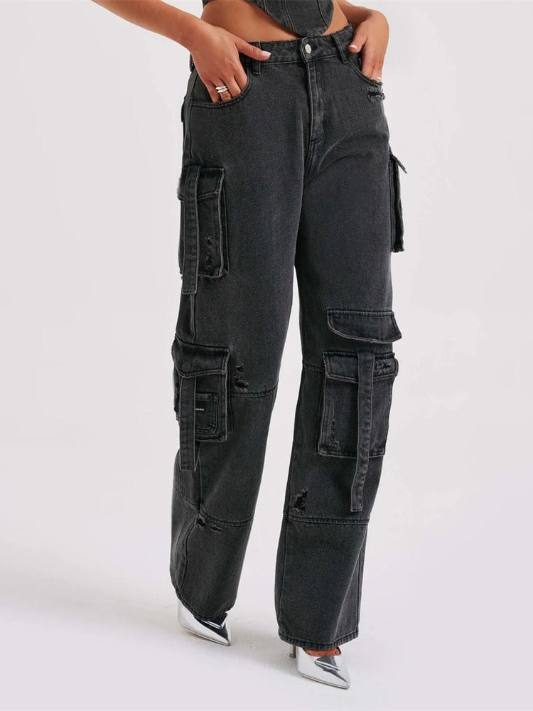 Women American Low Rise Pocket Patchwork Denim Pants 6
