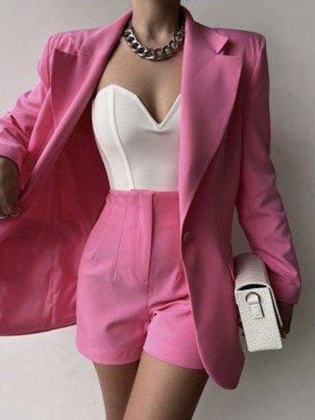 Women Long Sleeve Blazer and Shorts Two Piece Set 5