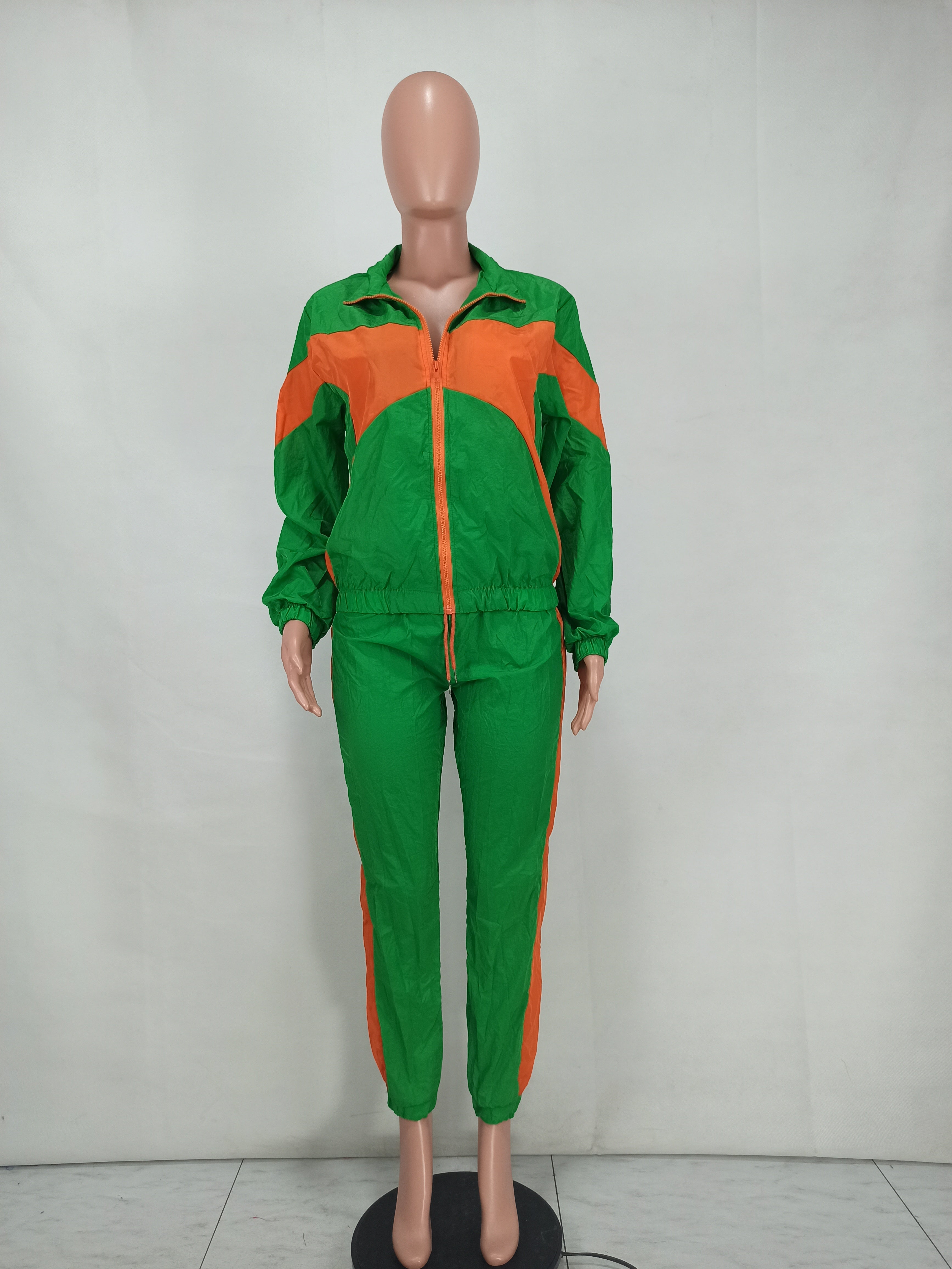 Women'S Casual Fashion Colorblock Zipper Two Piece Women'S Sport Pants Set 22