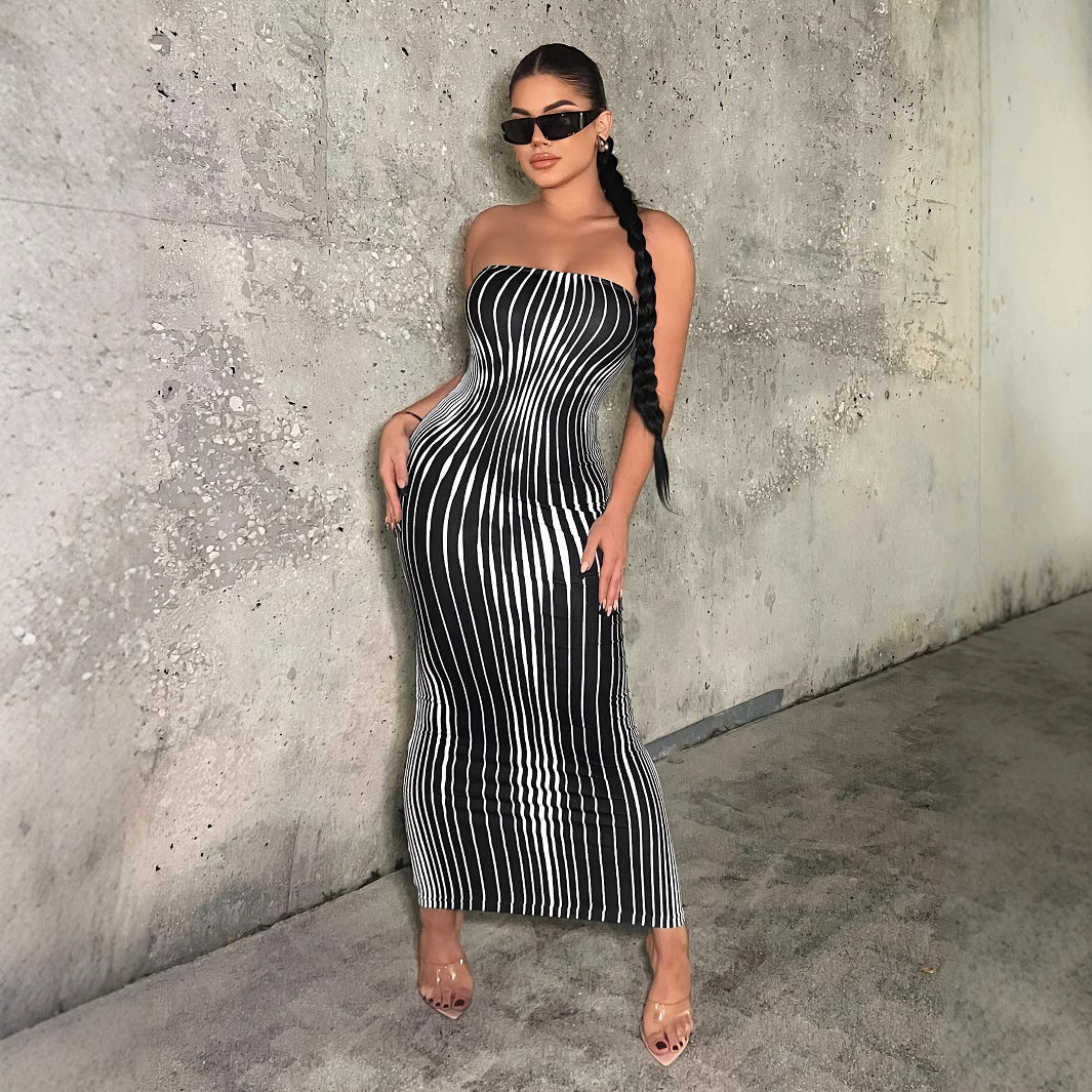 Women Printed Strapless Dress 4