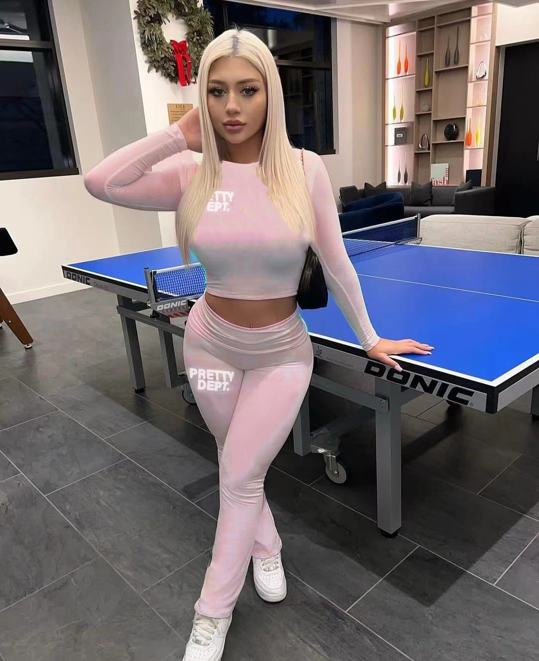 Fashion Trendy Letter Printed Long Sleeve Two Piece Pants Set 3