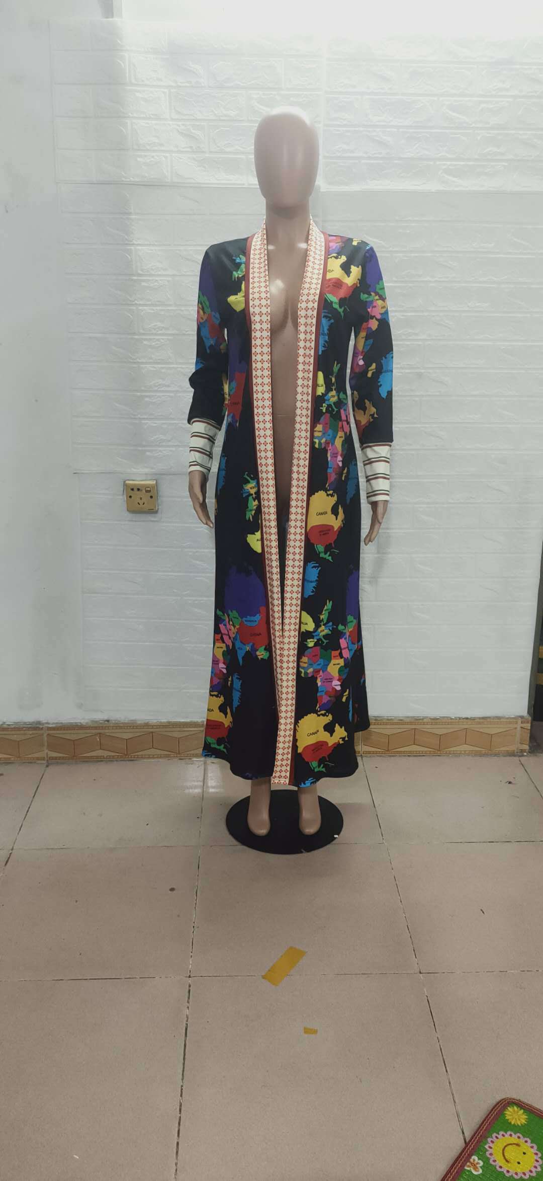 Women printed lips leopard print Long jacket 40