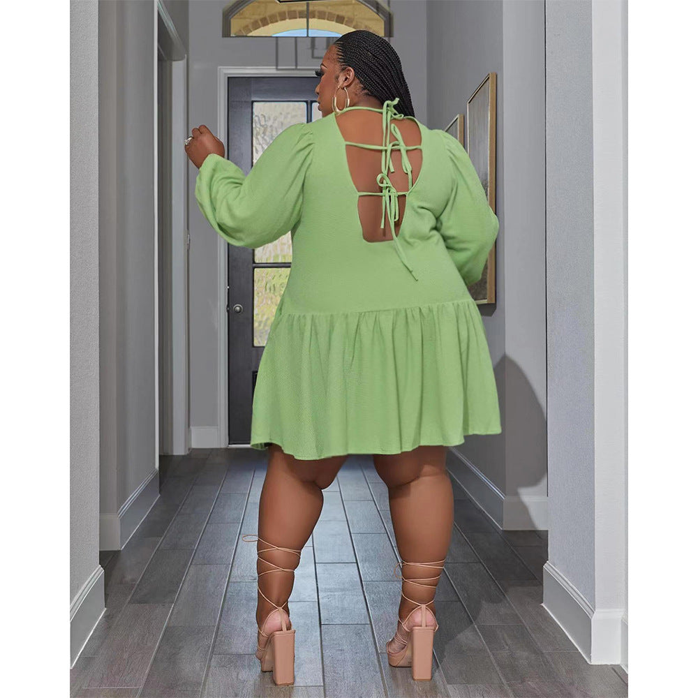 Plus Size Women Ruffle Backless Dress