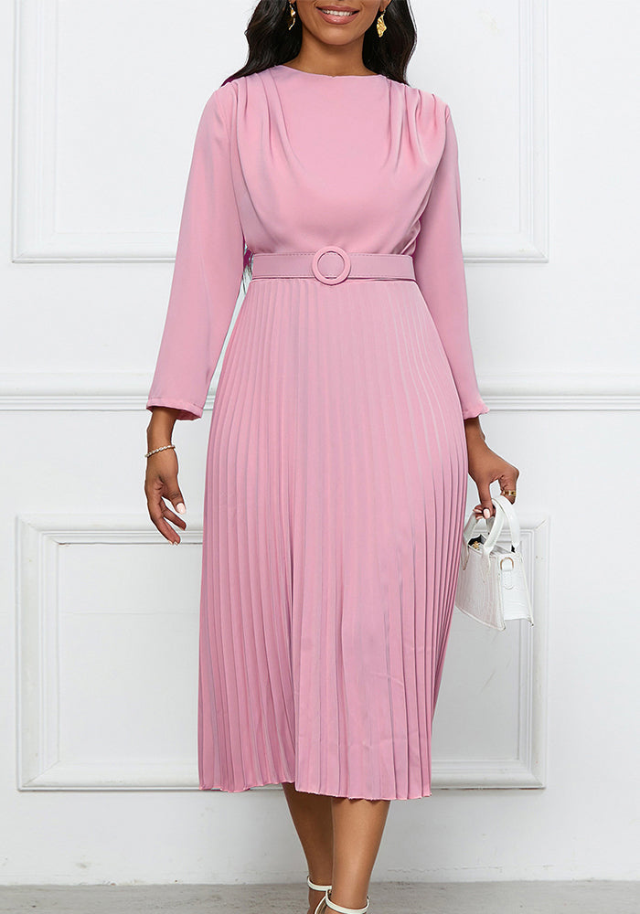 Plus Size African Women Chic Elegant Pleated Career Solid Dress