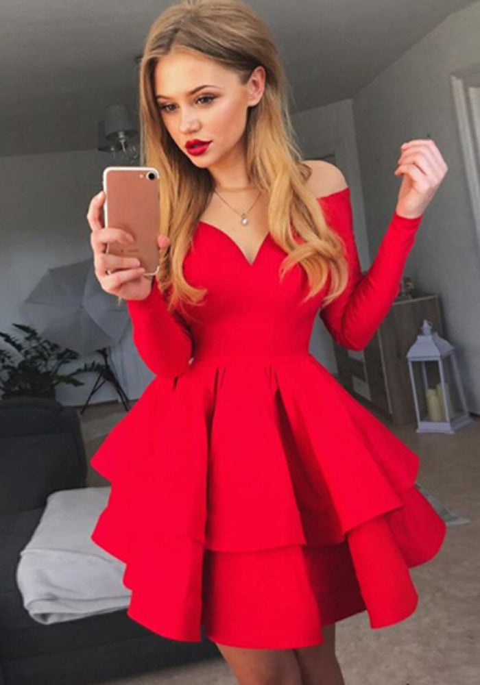 Women Sexy Elegant Deep V Neck Long Sleeve Princess Dress Evening Dress