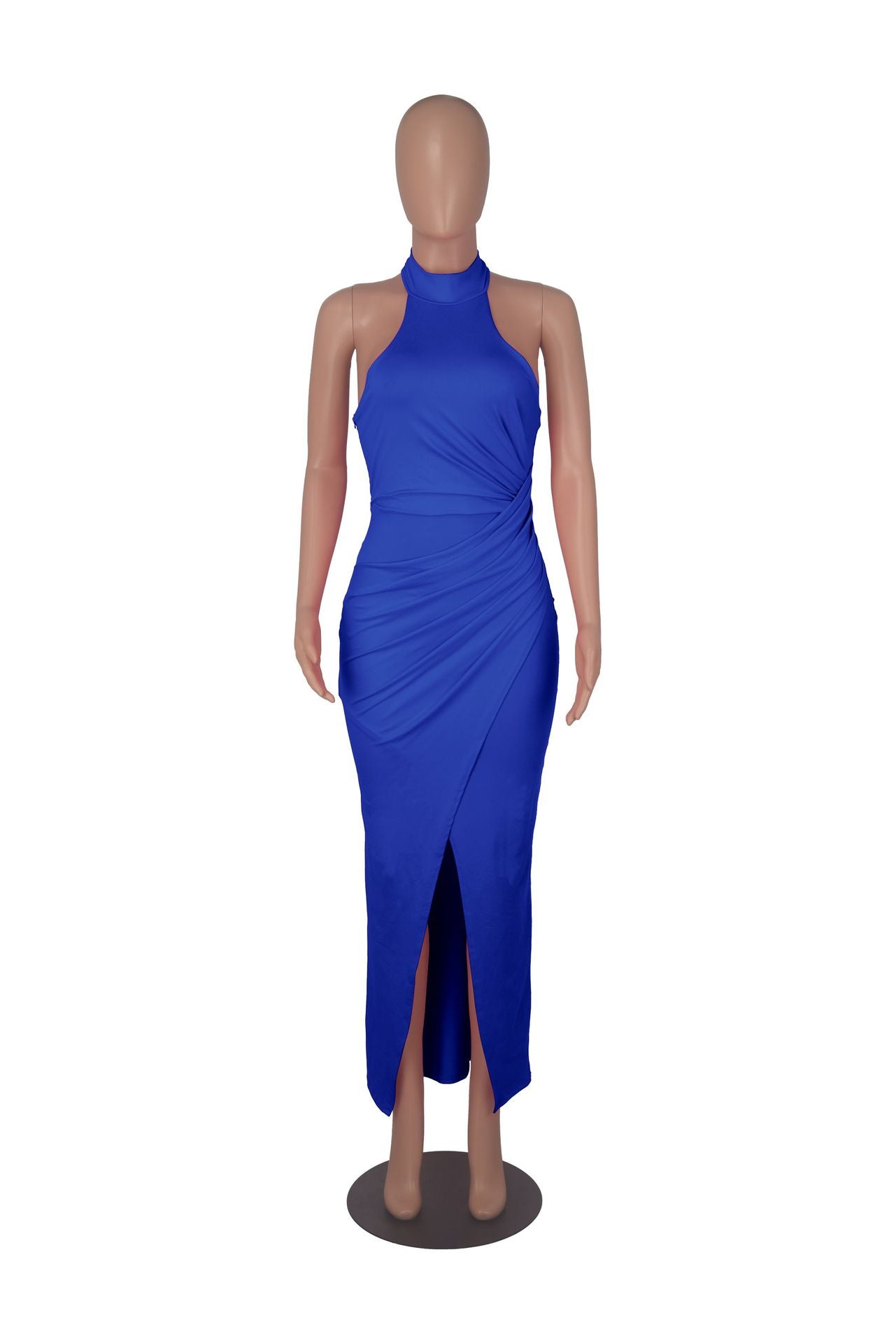 Women's Fashion Solid Color Halter Neck Maxi Pleated Dress 21