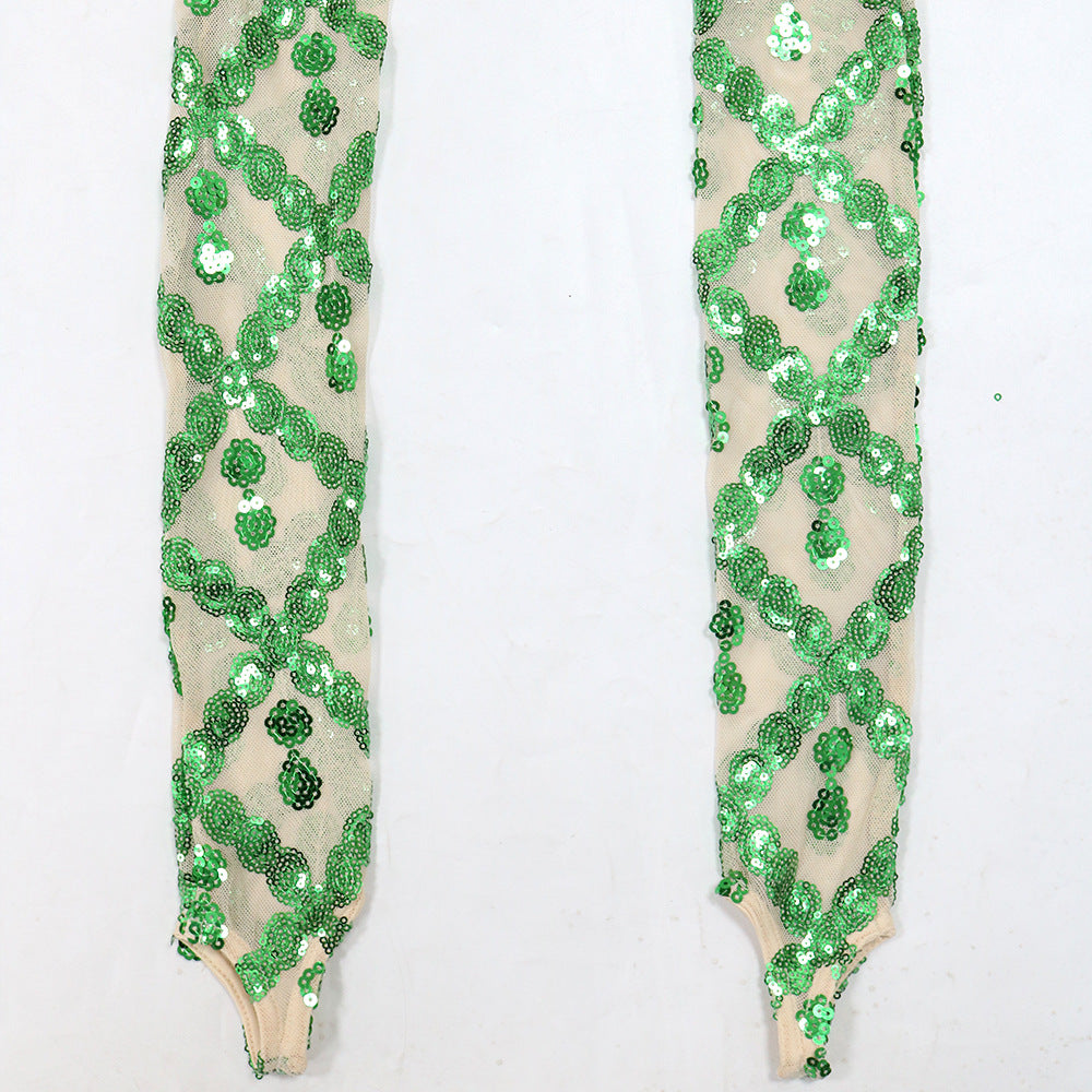 Fashionable Sleeveless Sequined Dress With Gloves 22