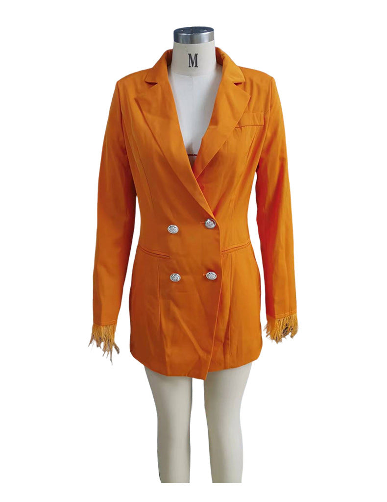 Spring Women's Fashion Feather Long Sleeve Slim Fit Blazer 9