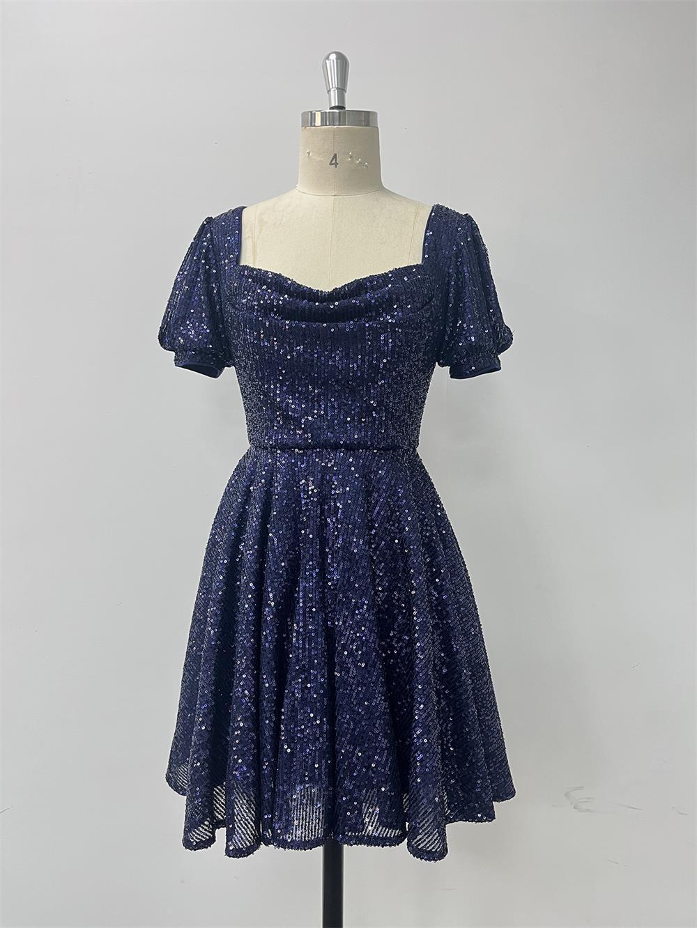 Women Elegant Zipper Cocktail Party Dress Sparkling Mini Dress 11