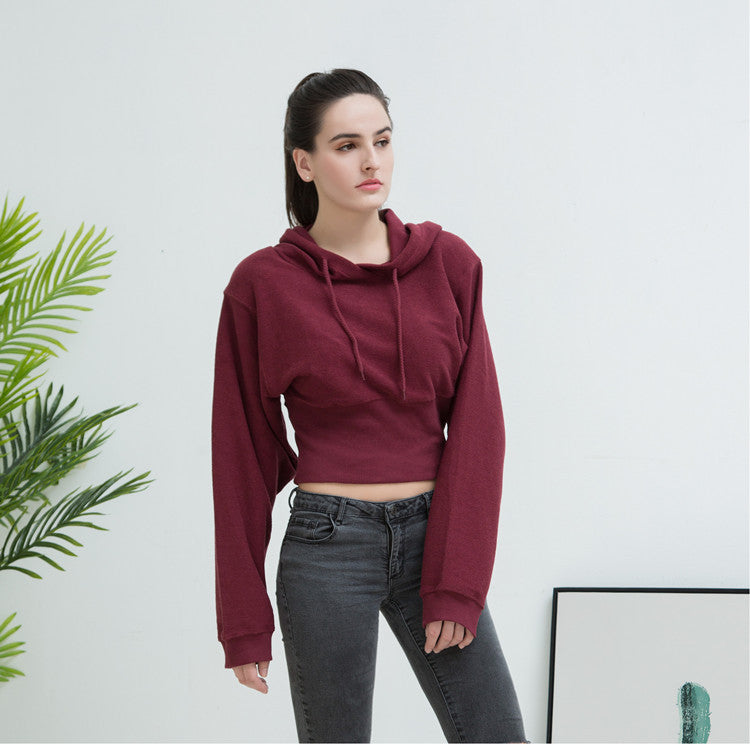 Autumn and winter fashion loose Slim Waist Crop hooded sports short Hoodies for women 4