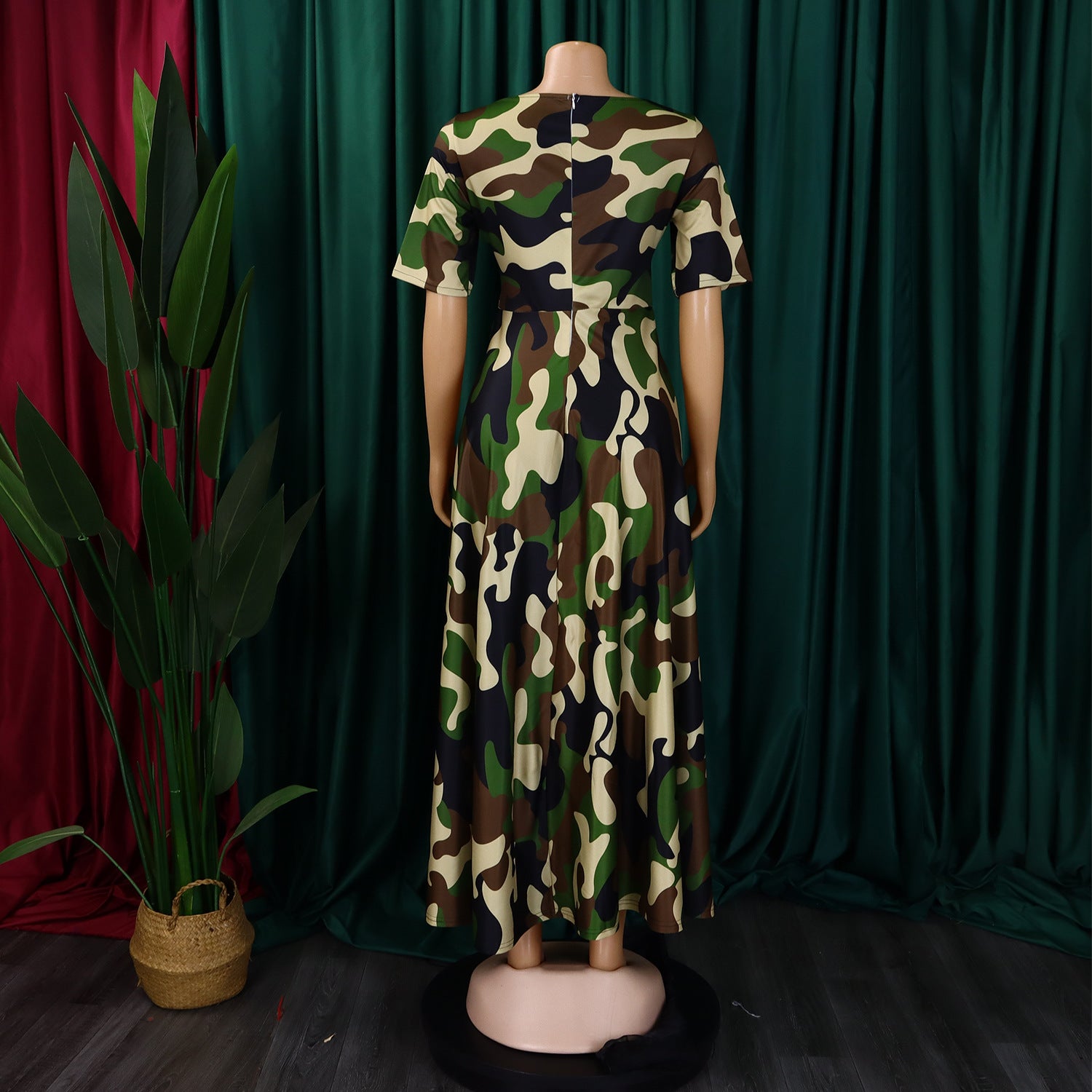 Women's Fashion Chic Tie-Waist African Plus Size Short Sleeve A-Line Dress 27