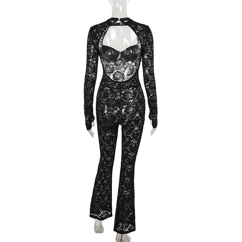 Autumn Women's Street Trendy And Low Back Lace Jumpsuit 7
