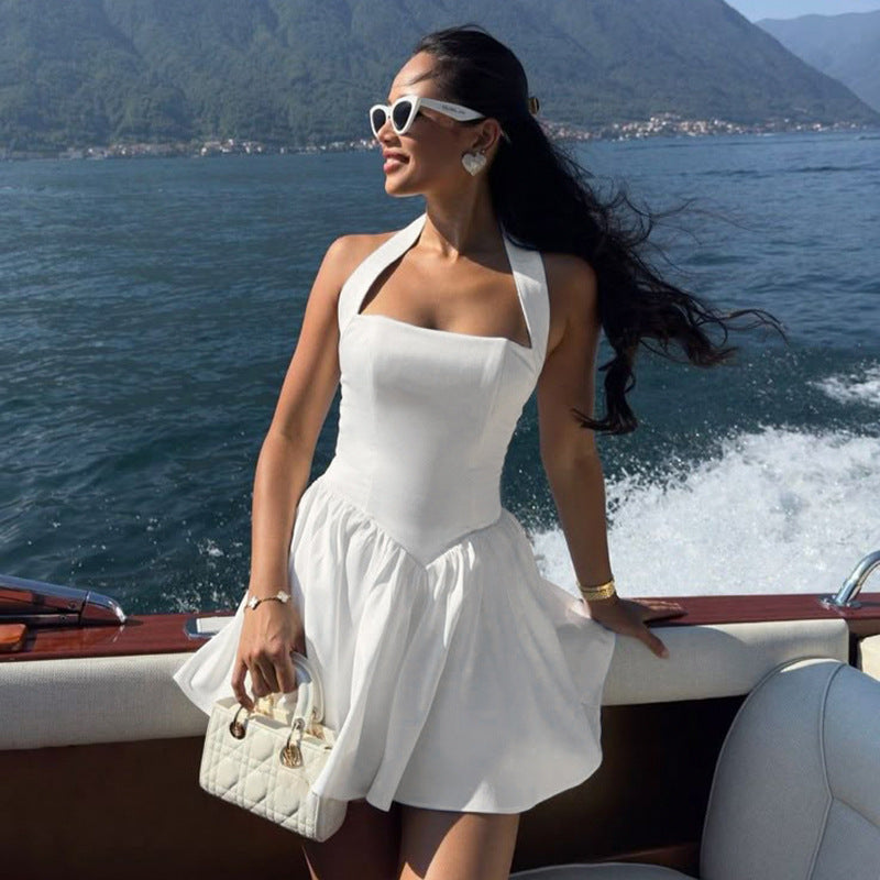 Women pleated Patchwork Mini Strap Dress