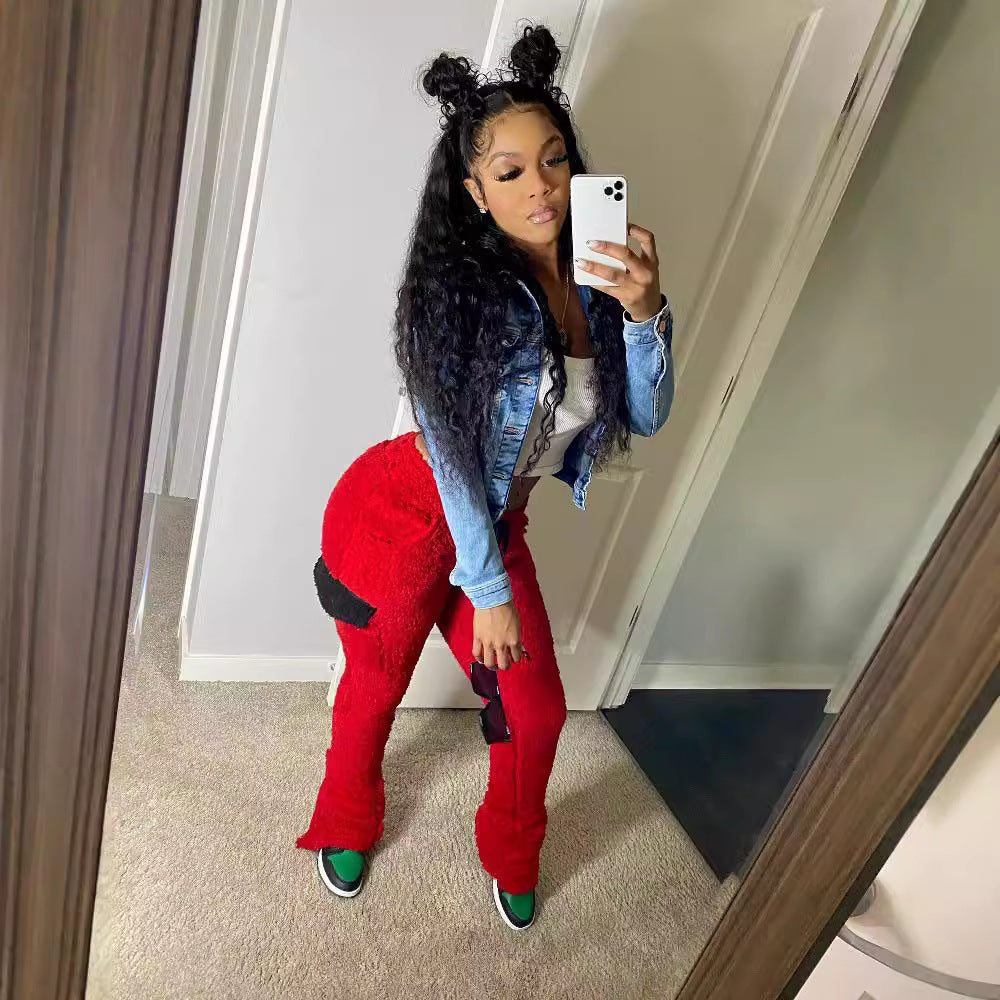 Women's Autumn Winter Fashion Slim Fleece Casual Trousers 5