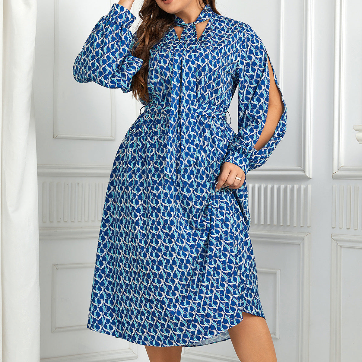 Plus Size Women Printed Puff Sleeve Dress 3