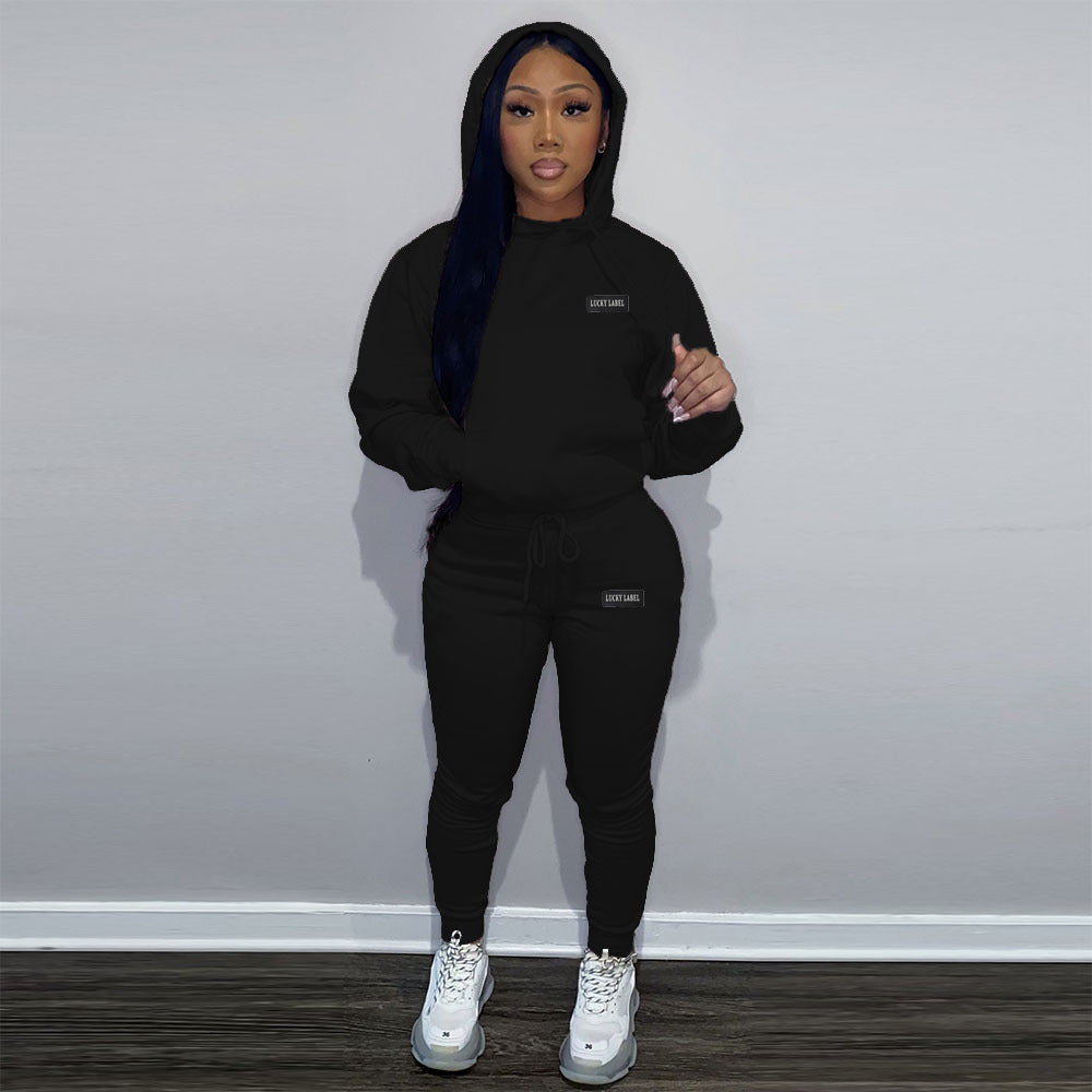 Women Casual Printed Velvet Hoodies and Pant Two-piece Set 9