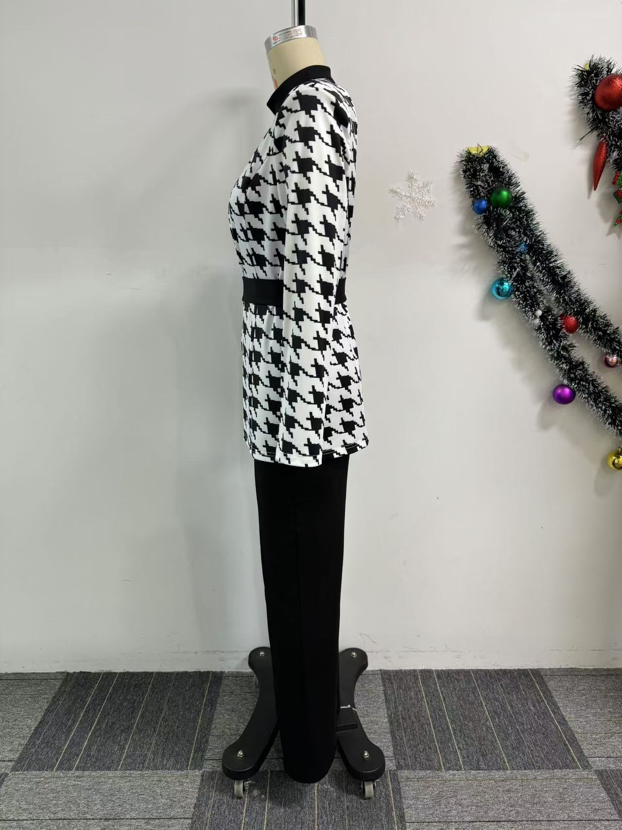 Sexy Printed One-Shoulder Sleeve Elastic Slim Waist Wide-Leg Jumpsuit Two-Piece Suit 8