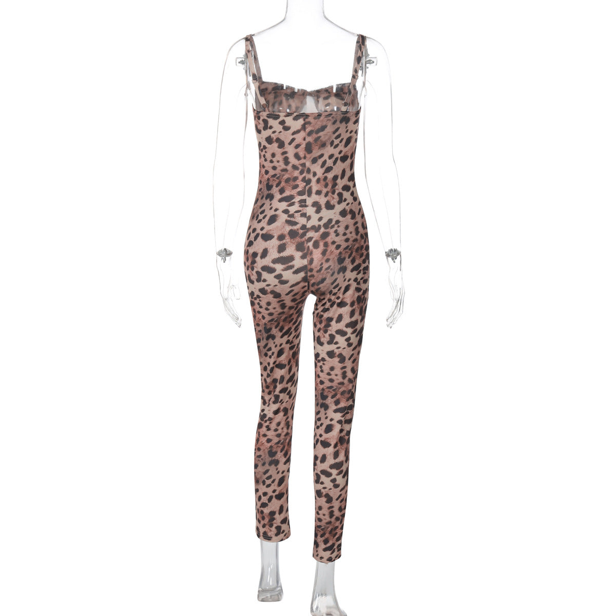 Women's Summer Sleeveless Leopard Print Sexy Strap Tight-Fitting Jumpsuit 11