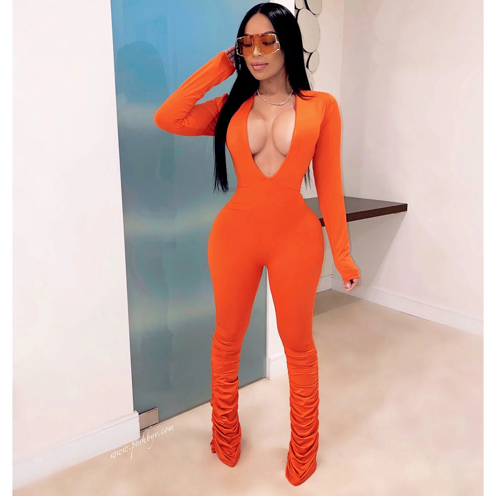Women Solid V Neck Jumpsuit 14