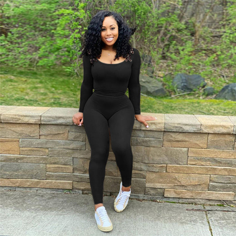 Women Soild Women Long-Sleeved Top and Casual Sports Pants Two Piece Set