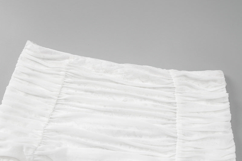 Women Autumn Sexy Bell Bottom Sleeve Crop Top Gathered Skirt Two-piece Set 16