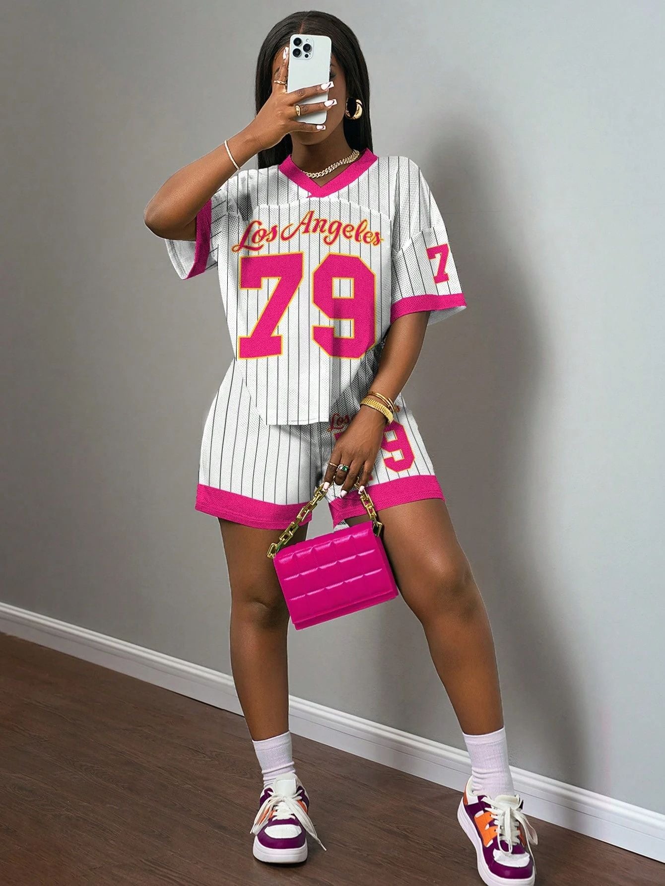 Letter Print Casual Fashion Shorts Basketball/Olive Ball Women’s Two Piece Shorts Set 11