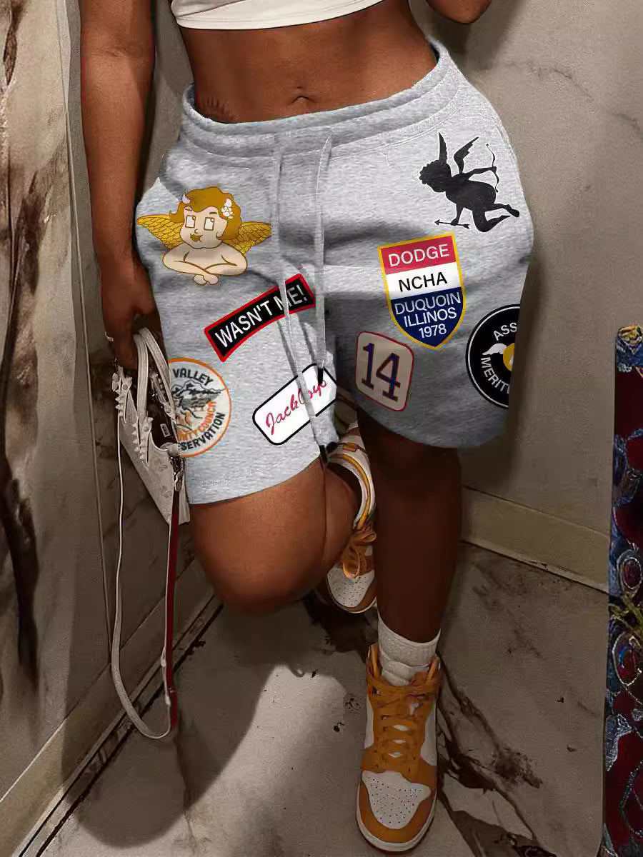 Womens Print Casual Sport Drawstring Shorts 5