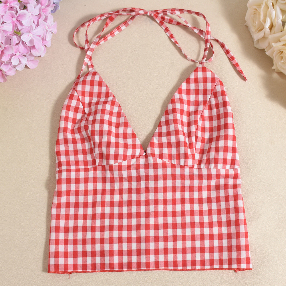 Summer Lace-Up Plaid  Two Piece Shorts Set 11