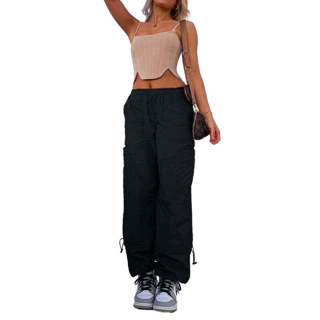 Women's Loose Lace-Up Multi-Pocket Stretch Cargo Casual Pants 10