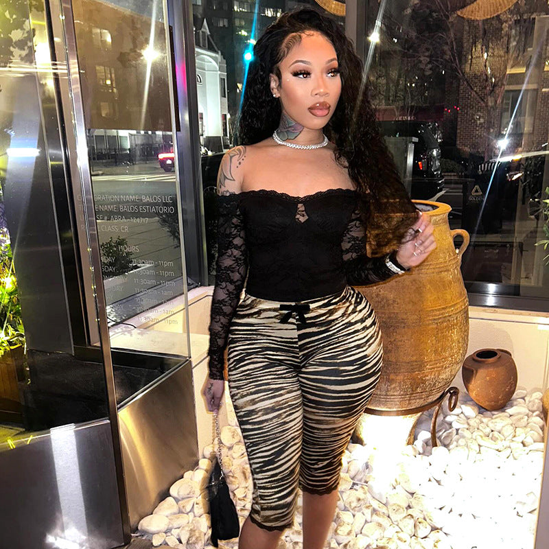 Women Summer Sexy Lace Leopard Print Capri Pants 5