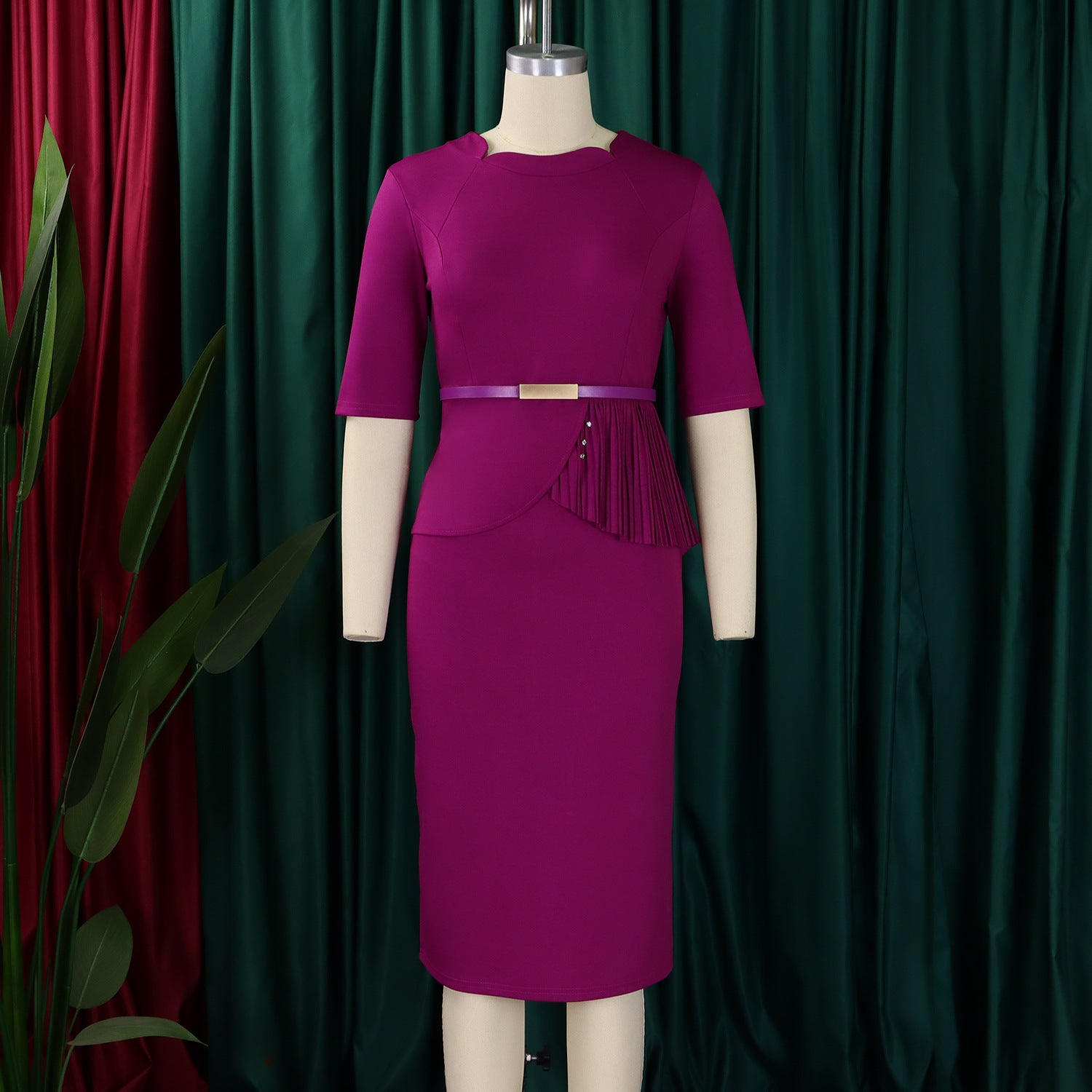 Women's Summer Fashionable Solid Color African Bodycon Dress 16