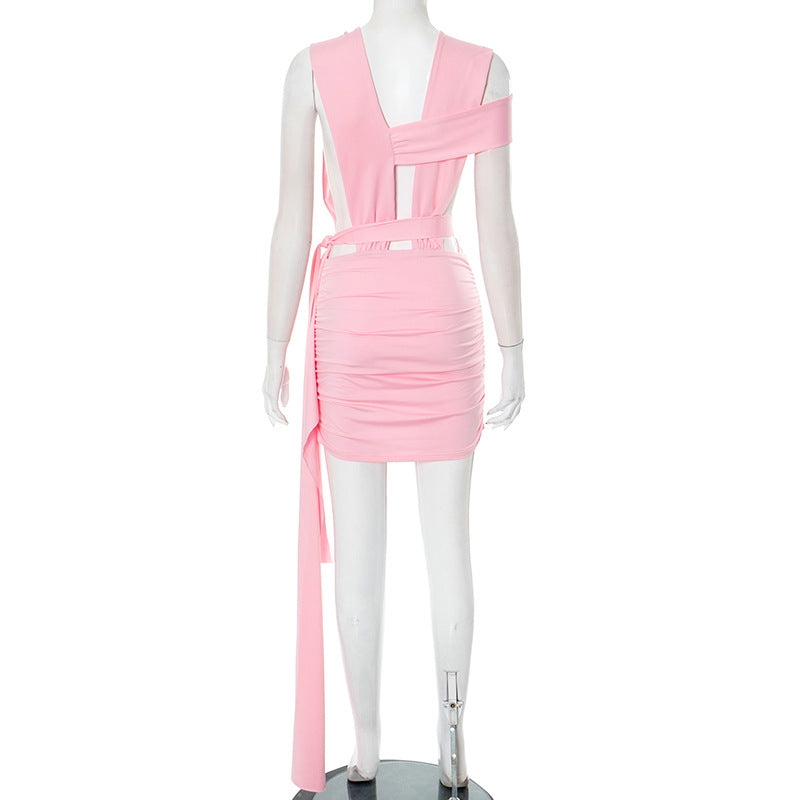 Women Sexy Hollow Cross Lace-Up Ribbon Bodycon Dress 16