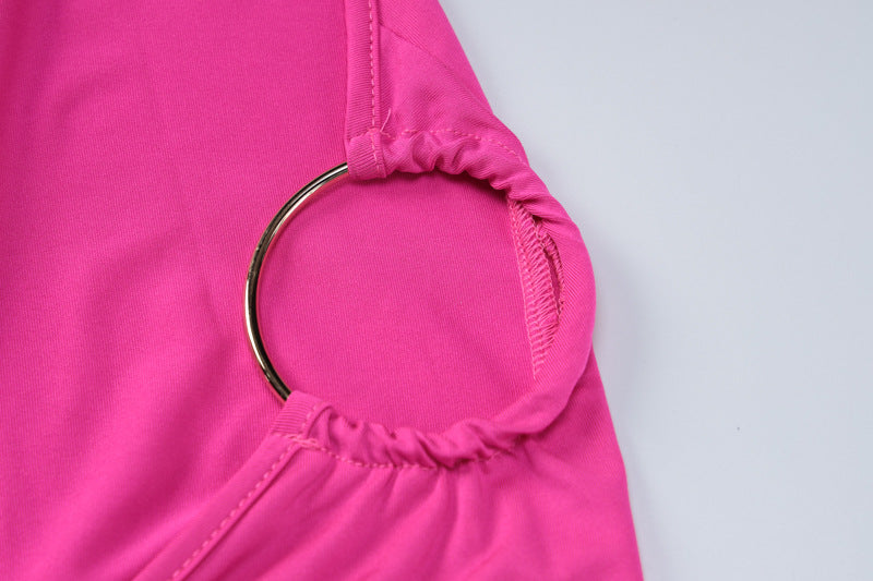 Women Summer Sexy Backless Pleated Solid Sleeveless Dress 19