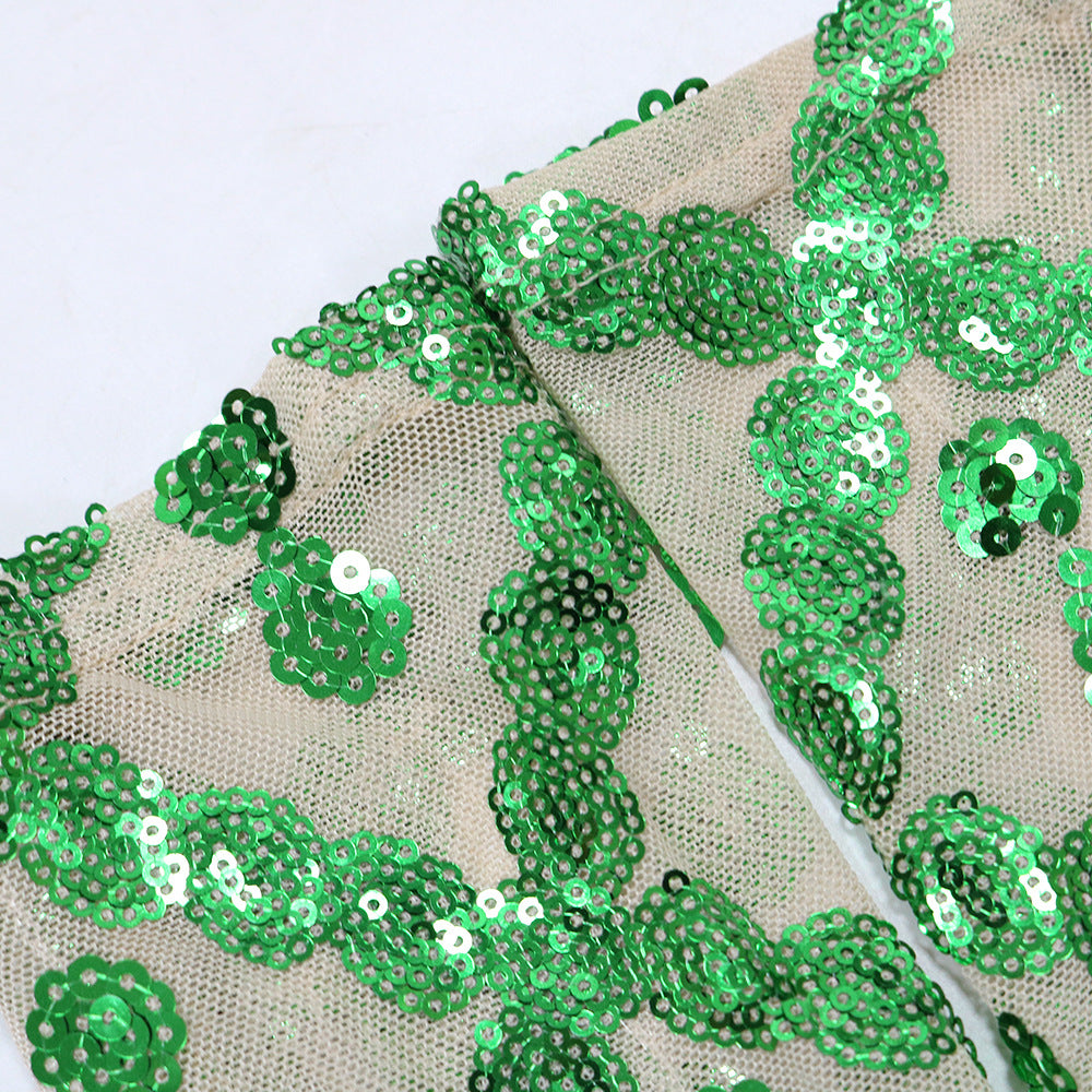 Fashionable Sleeveless Sequined Dress With Gloves 21