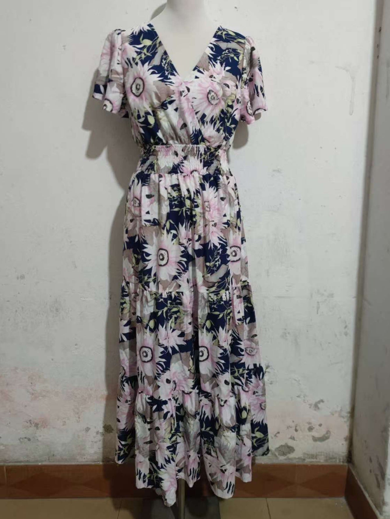 Women Printed V-Neck Short Sleeve Holidays Dress 9