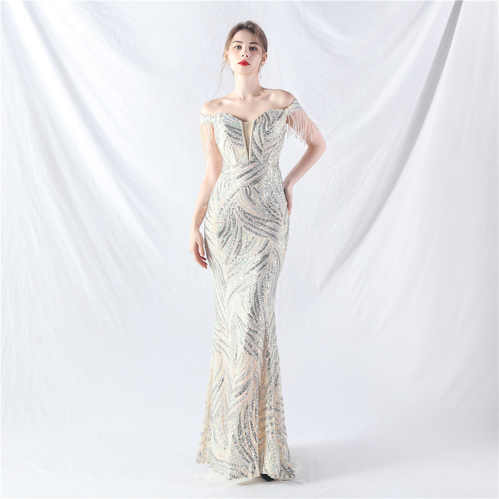 Elegant off shoulder sequin Fishtail Plus Size Formal Party Evening Dress 6
