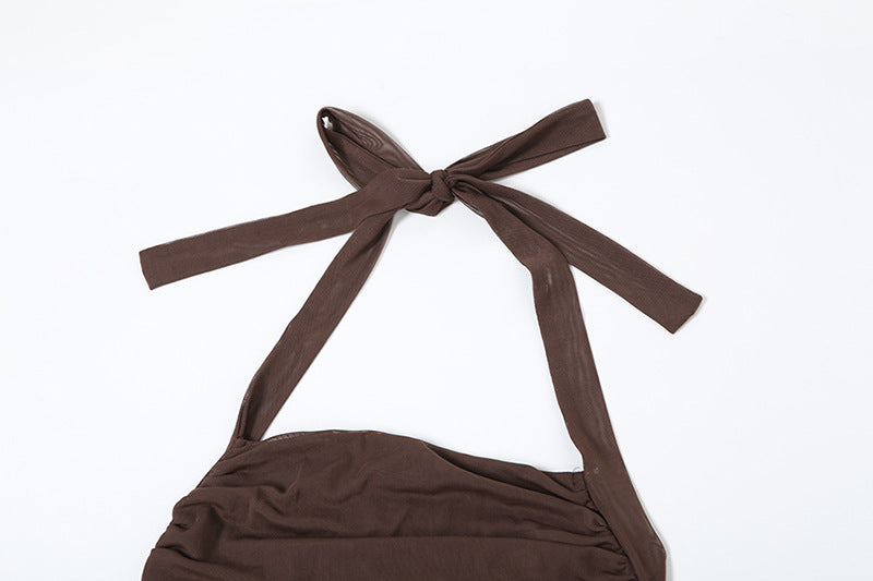 Spring Summer Sexy Low Back Lace-Up Halter Neck Solid Chic Maxi Dress 13