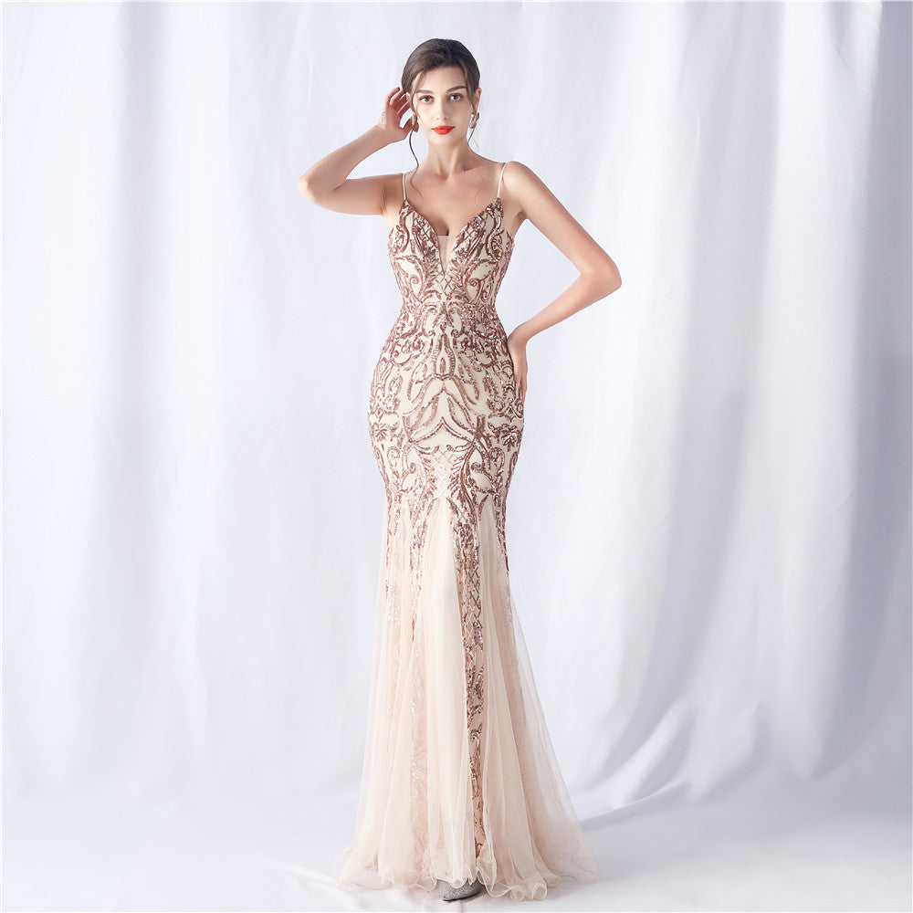 Floral Sequin Mesh Evening Dress 10