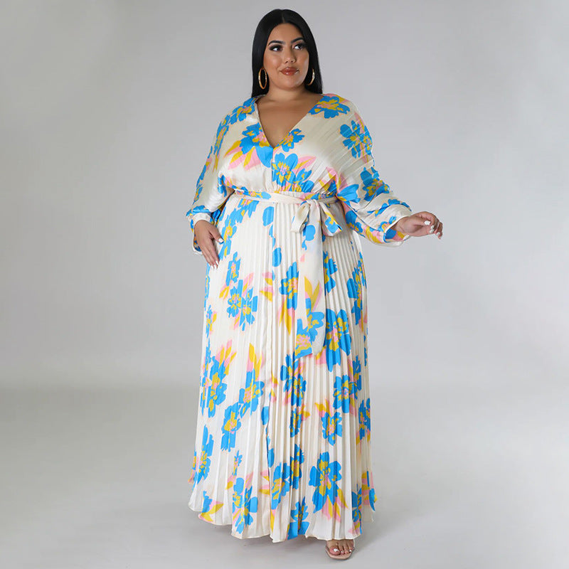 Plus Size Women's Autumn And Winter Sweet Style Loose Pleated Long Dress 5