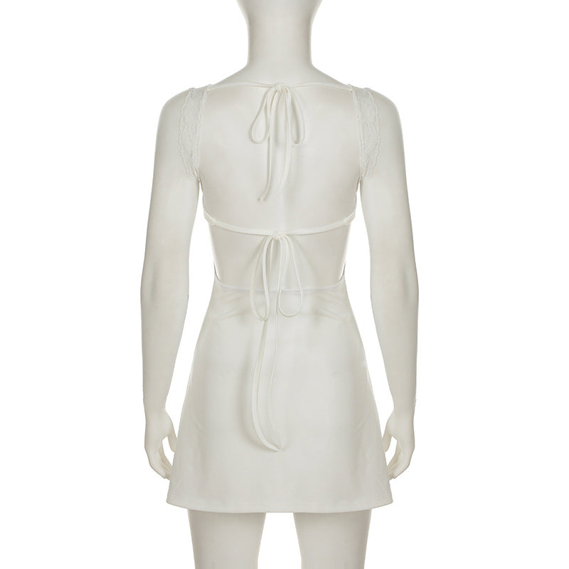 Women Lace Patchwork Sexy Backless Lace Sundress 7