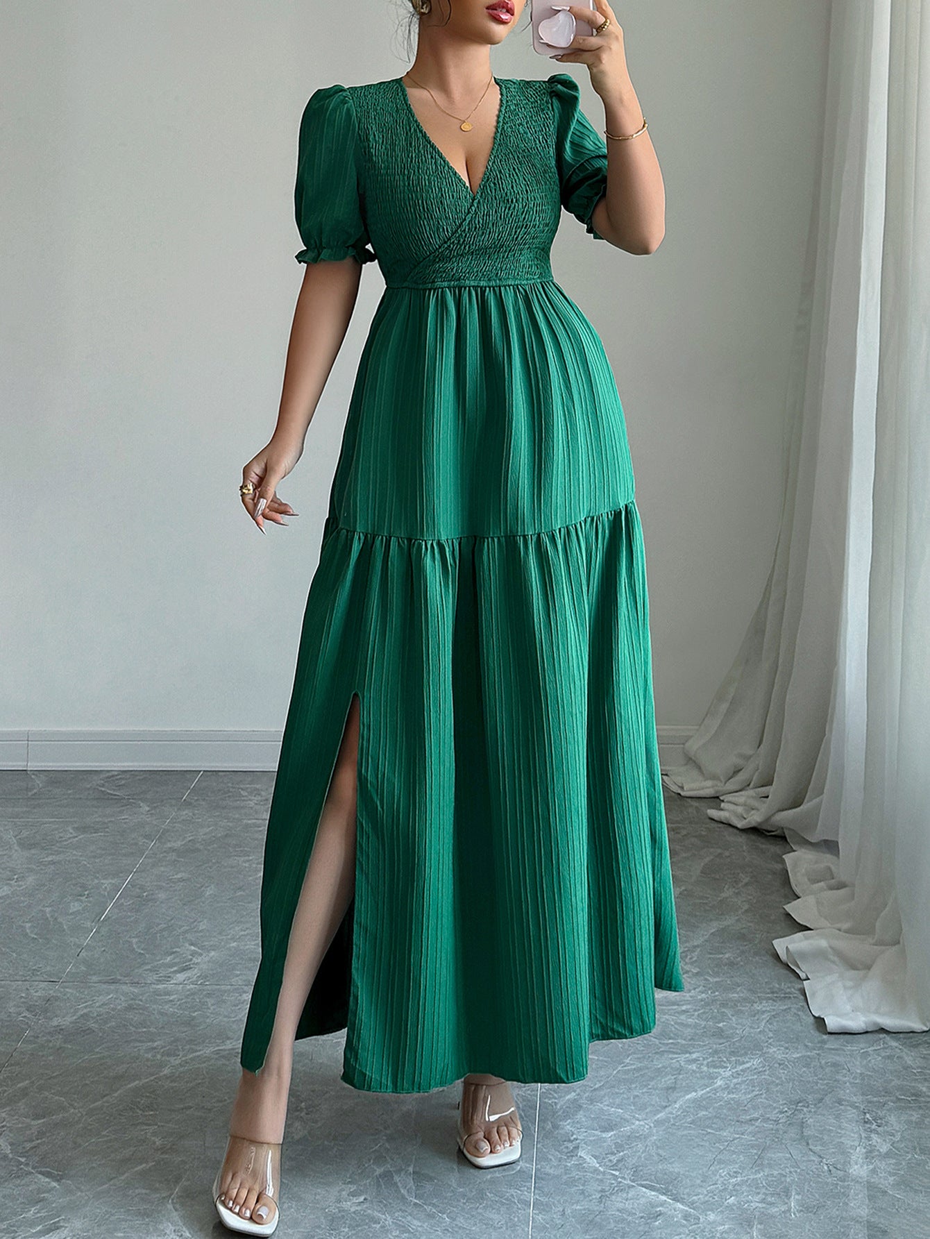 Spring/Summer Women's Chic Elegant Deep-V Neck Long Dress