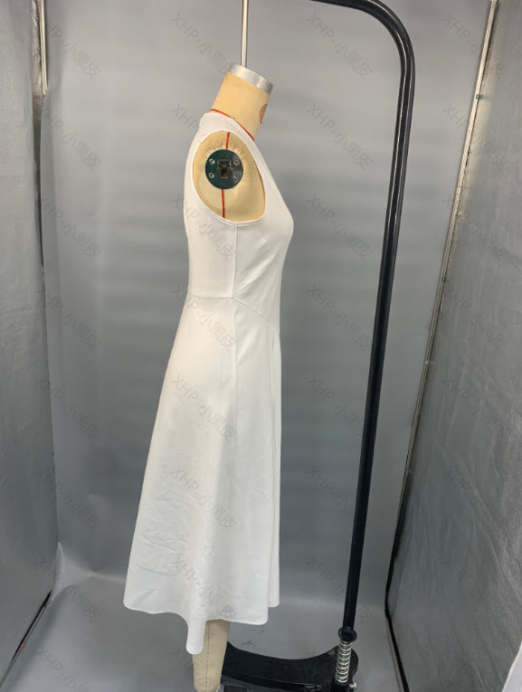 Women Summer Solid White V-Neck Sleeveless Dress 5