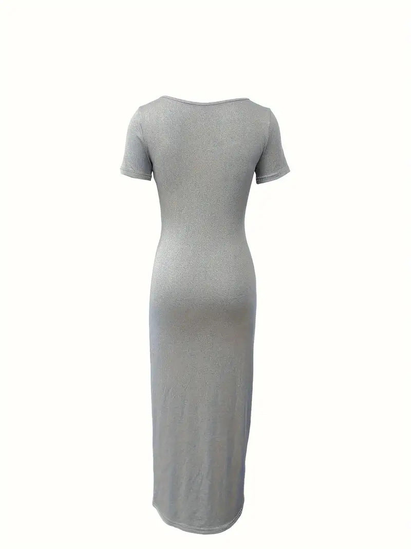 Fashion Ribbed Solid Color Square Neck Short Sleeve Slim Dress Women's Clothing 5