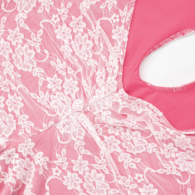 Women Spring and Summer Lace Halter Neck Lace-Up Hollow Backless Jumpsuit 17