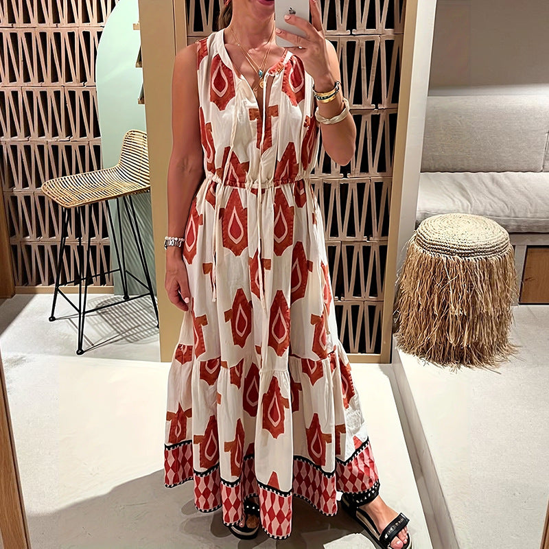 Women Spring Summer printed sleeveless printed dress