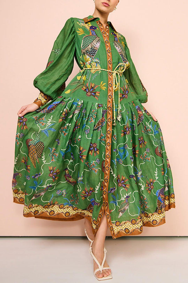 Autumn Printed Printed Long Sleeve Button Up Long Dress For Women 4