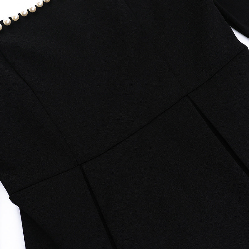 Women autumn Pearl Square Neck Bodycon Dress 19