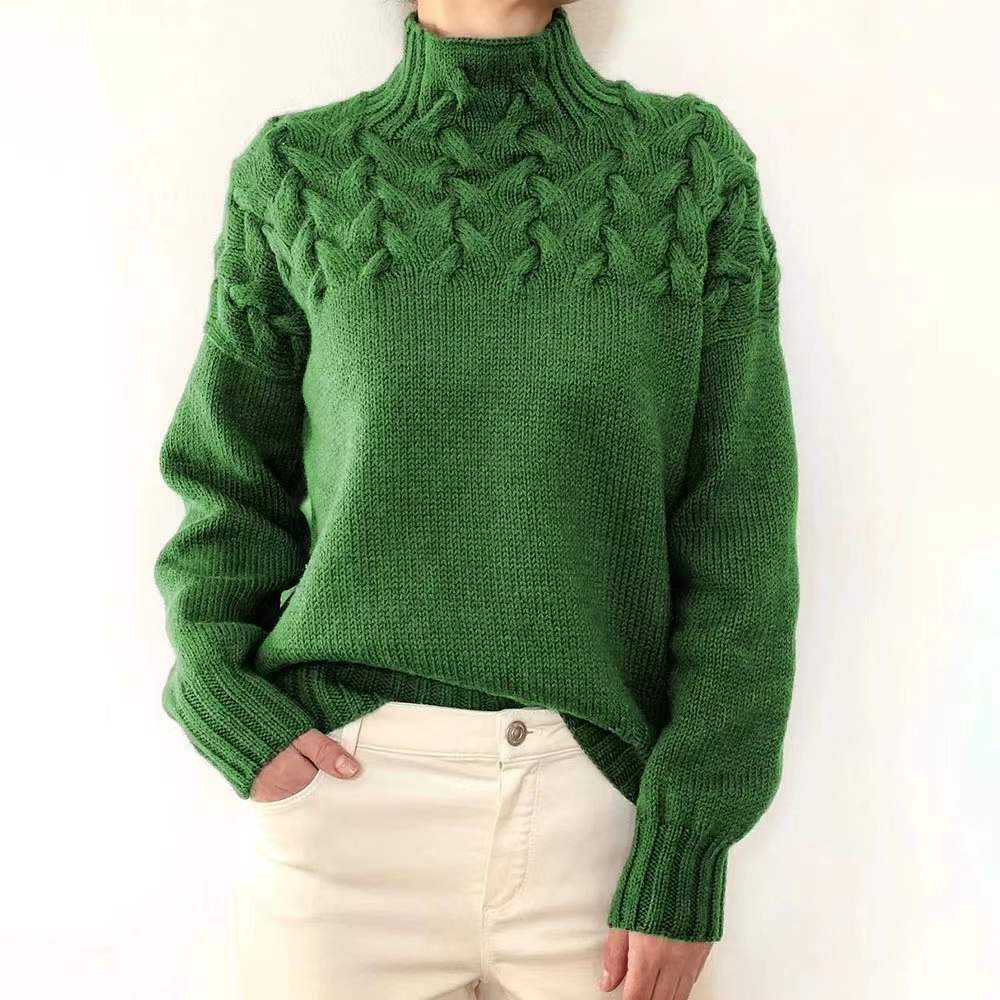 Autumn winter long-sleeved high-collar solid color knitting sweater women's pullover top 19
