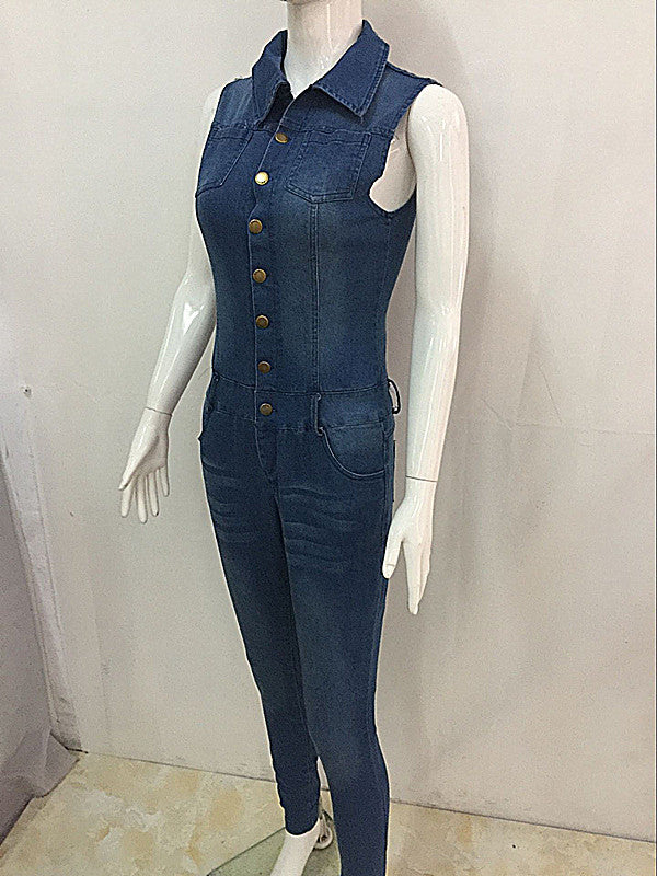 Slim Fit Jumpsuit Denim Pants 8