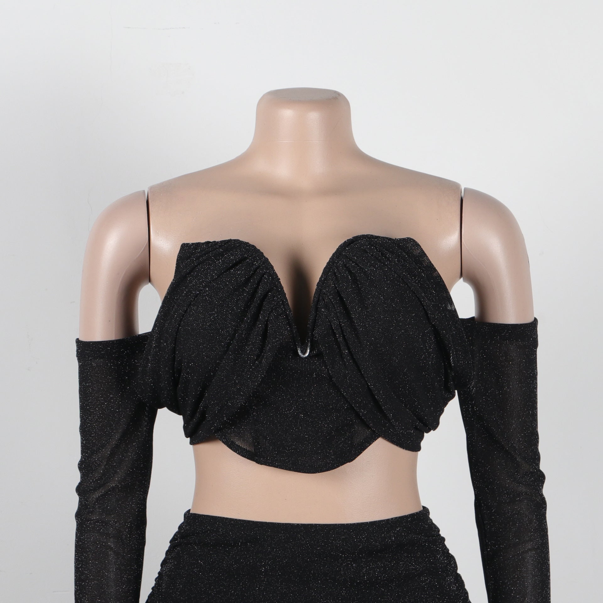 Sexy off shoulder pleated two piece skirt set nightclub wear 15